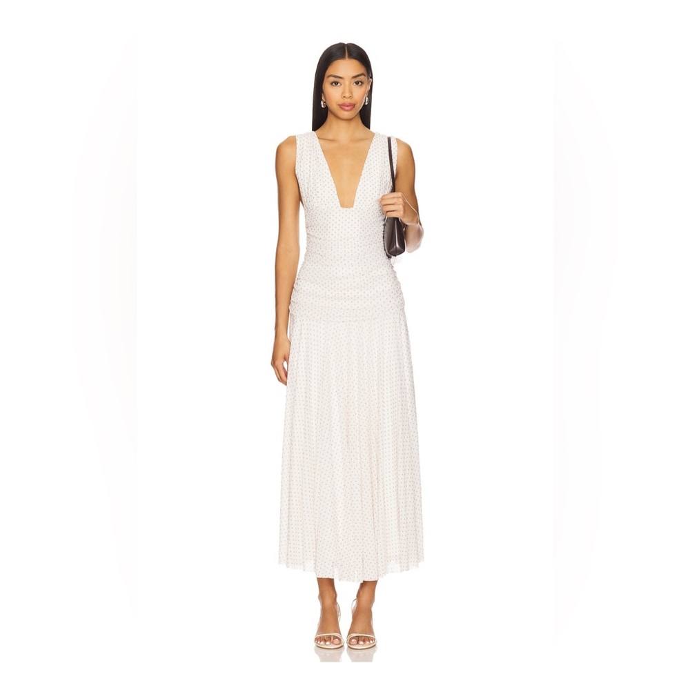 Haydee Maxi Dress in White Polka Dot